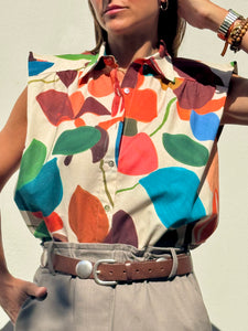 Camisa Marieta sin mangas tropical