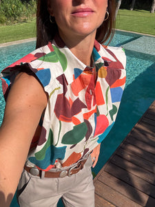Camisa Marieta sin mangas tropical