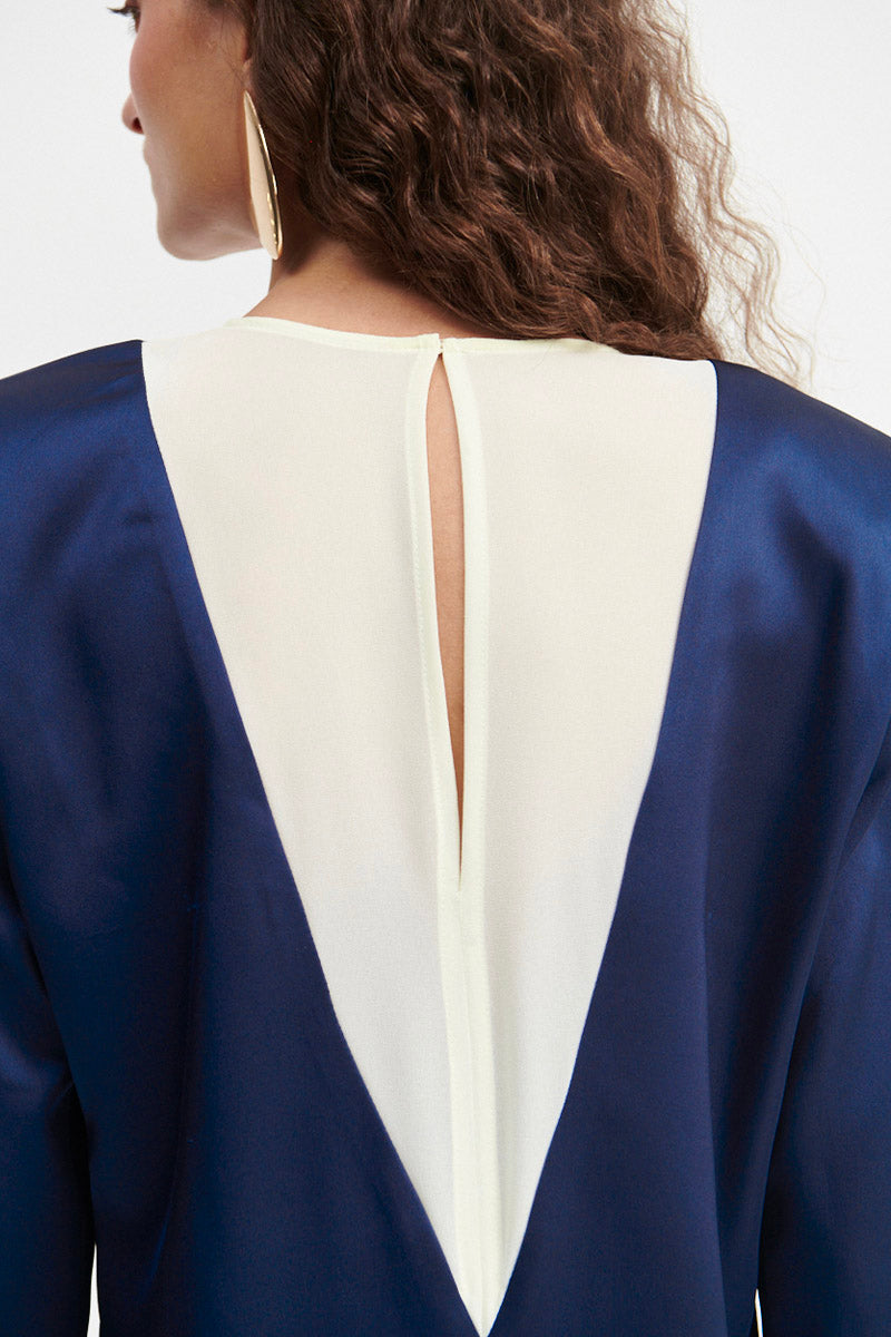 Vestido Giulia Azul Marino -Marfil