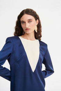 Vestido Giulia Azul Marino -Marfil