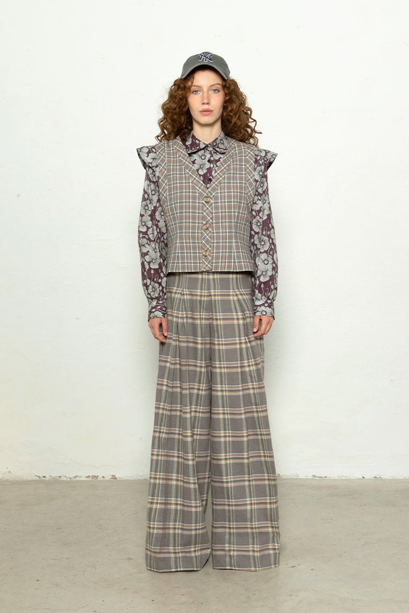 Pantalón Rosa Cuadros Gris