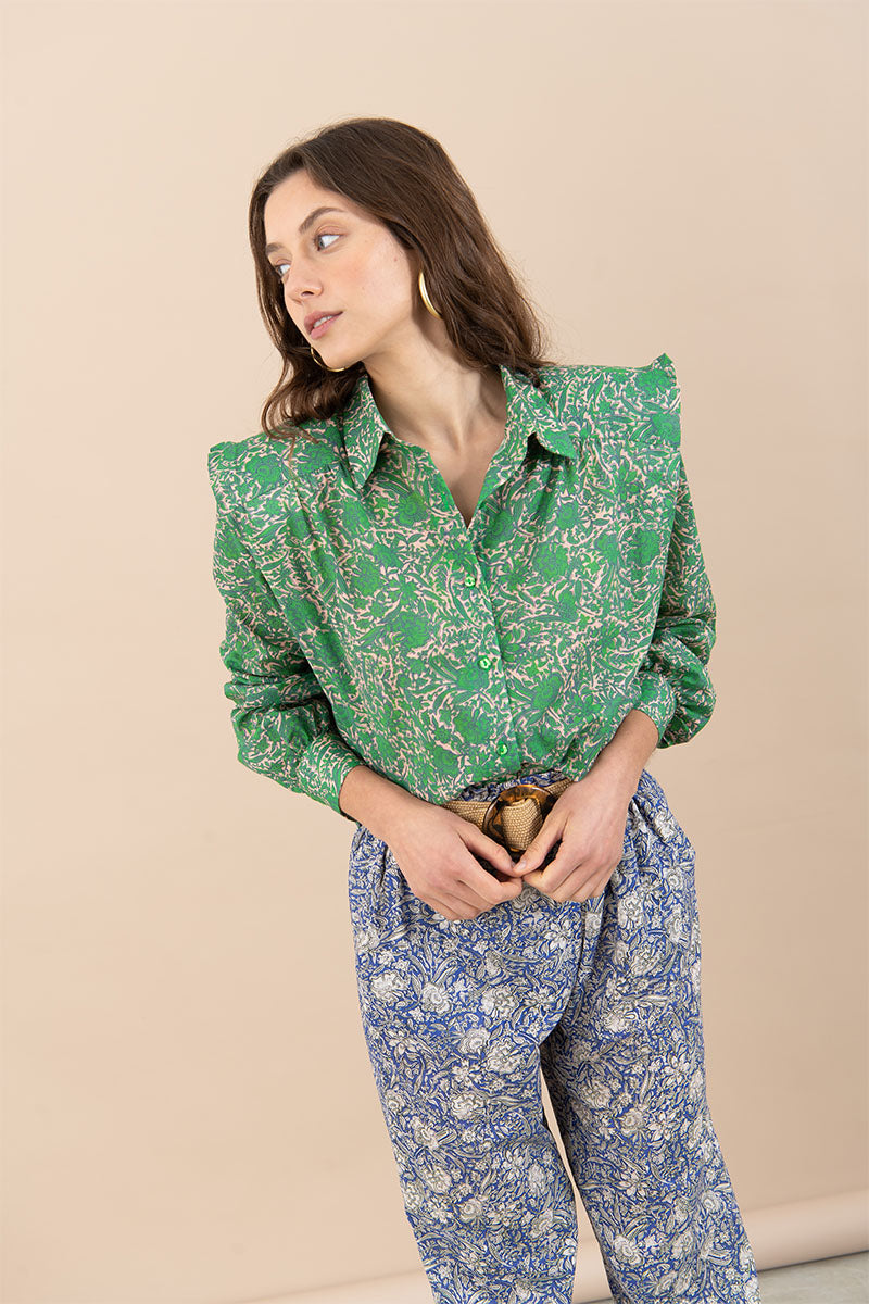 Camisa Marieta Flores Verdes
