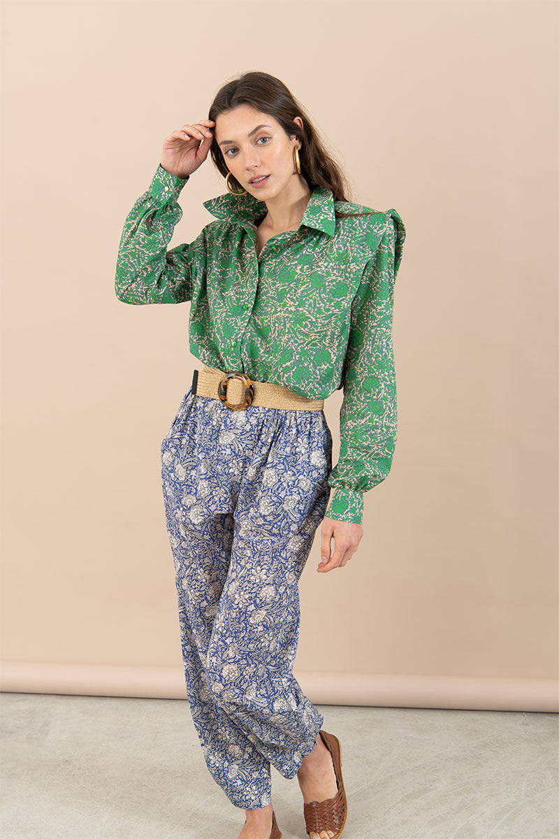 Camisa Marieta Flores Verdes