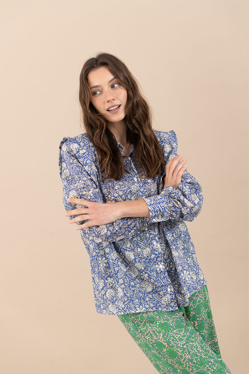 Camisa Marieta Flores Azules
