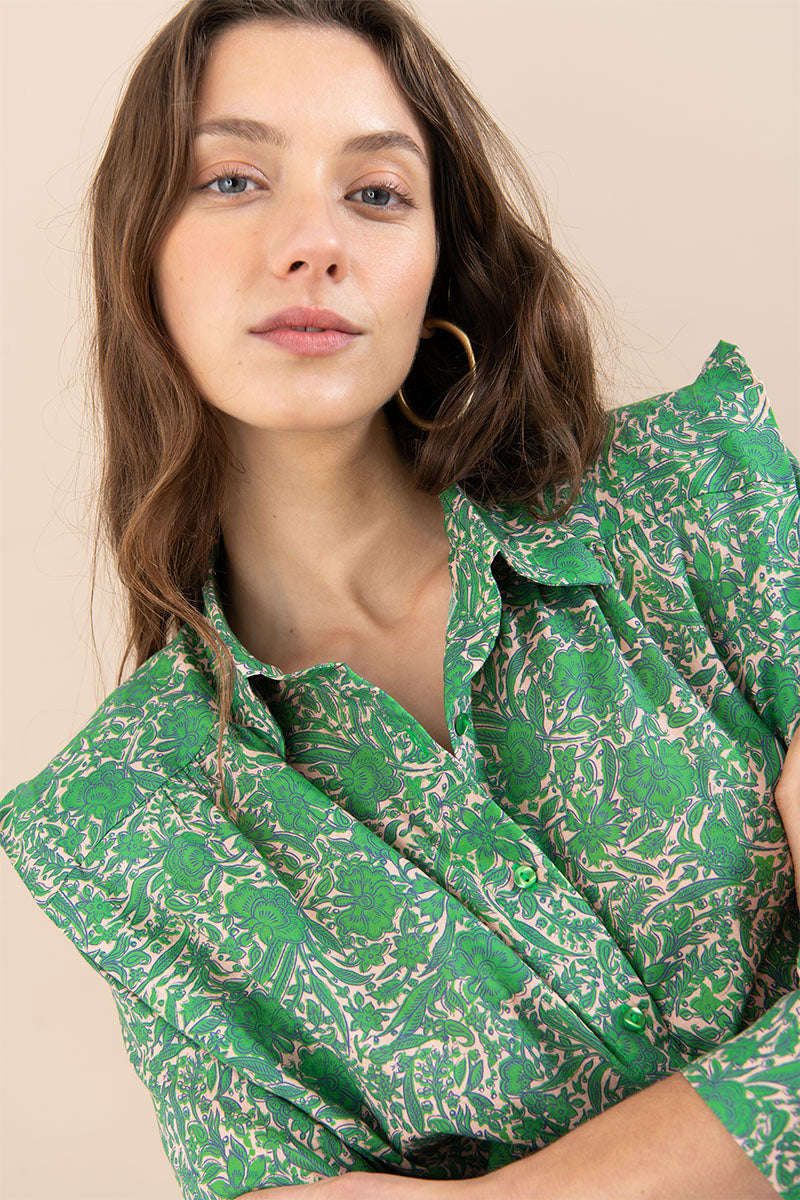 Camisa Marieta Flores Verdes